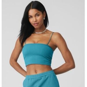 Alo Goddess Ribbed Bandeau Bra Tank Top Size S - Blue Splash Color